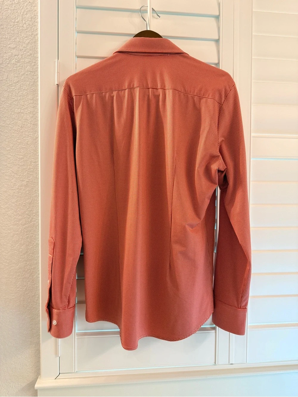 Mizzen+Main Men's Large Long Sleeve Red White Micro Check Knit Cutaway Shirt